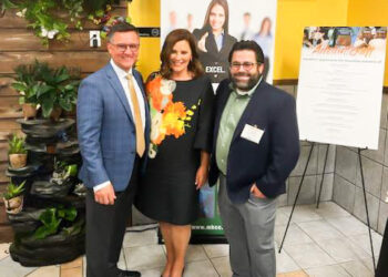 From left, MHCC Executive Director Mark Moreno, Michigan Governor Gretchen Whitmer and MHCC Board Chair Jesse Venegas