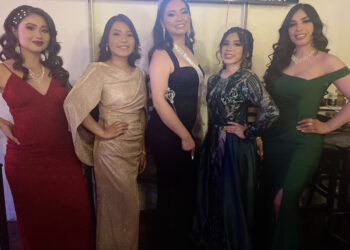 a group of women wearing evening dresses