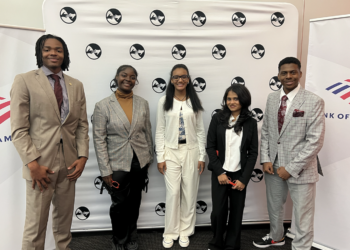 From left, Khalil-Lullah Ballentine, Sakai Bradley, Kamaria Green, Sammi Samim and Makari Sample-Harris were the 2023 Bank of America Student Leaders. Photo courtesy Bank of America