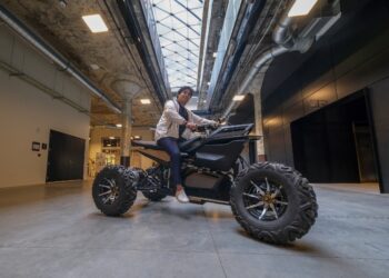 David Medina Alvarez test drives his EV ATV at Newlab. He is planning to deliver the first models to customers this fall
