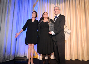 (from left to right) Regan Rodriguez Barachkov (Rodriguez’s daughter), Sandra Rodriguez Kennedy, and Thomas A. Saenz