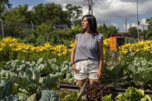 Odalis Perales, a volunteer at the urban garden, shares her family’s chilaquiles en salsa verde recipe in the cookbook. “One of the ways I connect with being Mexican is food,” she says.