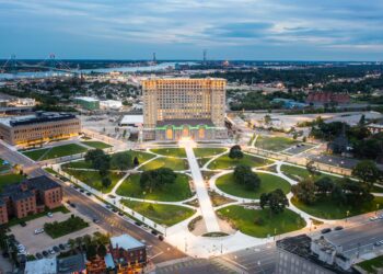 Following its renovation in 2023, Roosevelt Park has become a treasured space for rest or recreation enjoyed by Detroiters and visitors in the shadow of Michigan Central Station