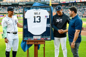 Former Detroit Tiger Alex Avila is honored with an on-field pregame ceremony honoring his Cuban heritage.