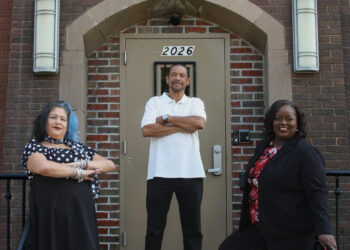 From left, Carmensita Buentello Clinical Case Manager, James Phillips Community Service Coordinator and LaNeice Jones Chief Executive Officer of the SWDCJC