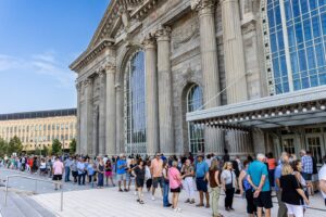 Crowds often wound around the building this past summer for the opportunity Central. Photo credit Stephanie Rhoades Humes, Michigan Central