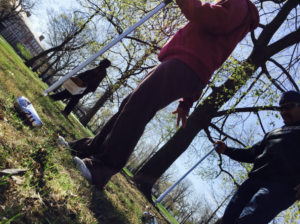 Participants doing community service in Clark Park