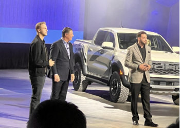 At left: Jared Goff – Lions QB and Jim Farley – Ford CEO. Photo by Mike Alberts
