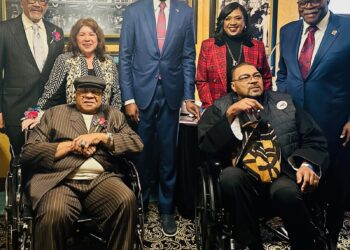 From left, Judge Greg Mathis, Eva Garza Dewaelsche, Willie Horton, Lt. Gov. Garlin Gilchrist, Robin Terry, Minister Malik Shabaaz, John Graves