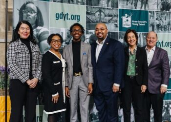 Detroit Mayor Mike Duggan, far right, was joined by city and civic leaders to announce the opening of GDYT summer job applications for Detroit youth ages 14-24. Photo provided by: City of Detroit