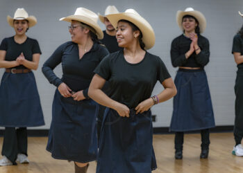 Members of Ballet Folklórico of Wayne State University rehearse calabaceados, a high-energy dance style originating from Baja California, at the Student Center in Detroit, Michigan, on April 16, 2025. The group is preparing for their “¡Viva el Norte!” presentation, which will feature traditional dances from northern Mexico